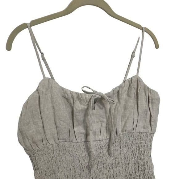 J.Crew Smocked Linen Dress Sz 10 Tan - Picture 6 of 13